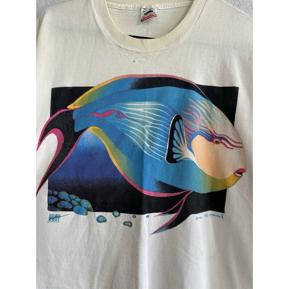 Vtg 80s  Tropical Fish T-Shirt Men's XL White 1983 Mareel Fruit If The Loom